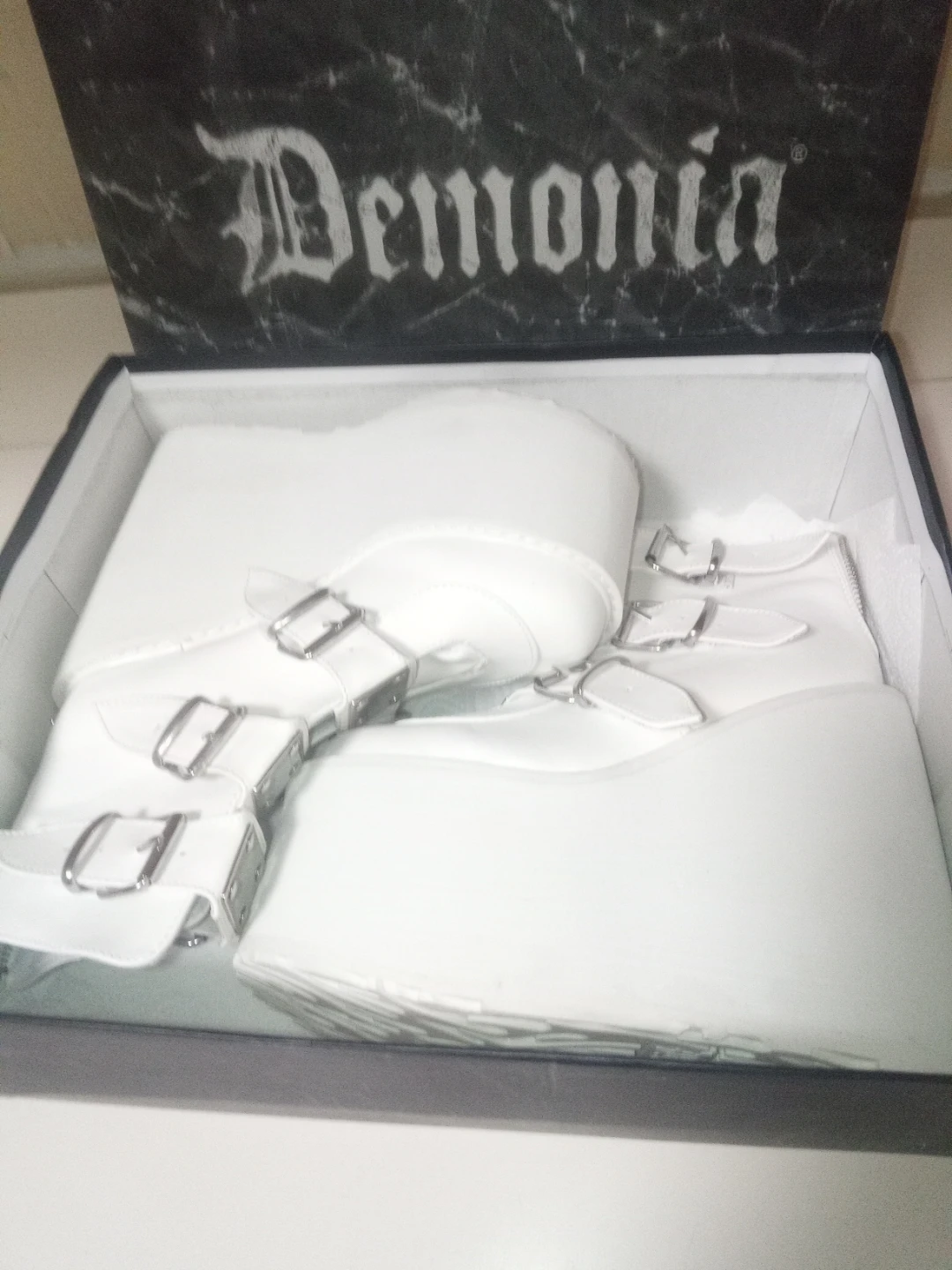 Demonia White Platform Ankle Boots - photo 3