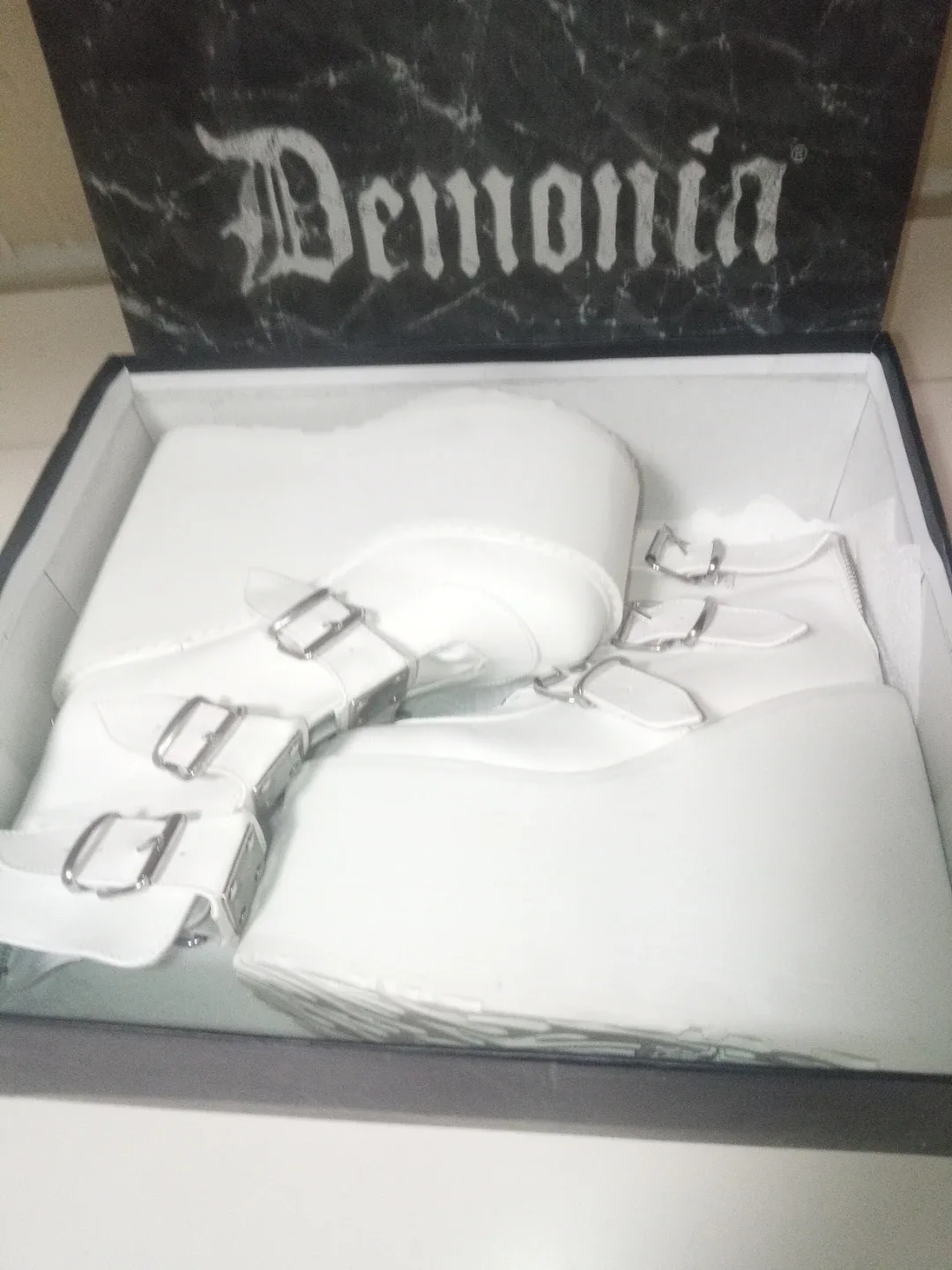 Demonia White Platform Ankle Boots - photo 3