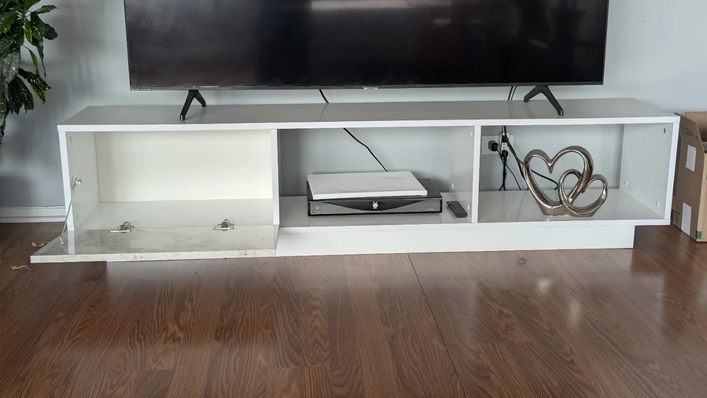 White Media Console Entertainment Stand with Marble Accent - photo 2