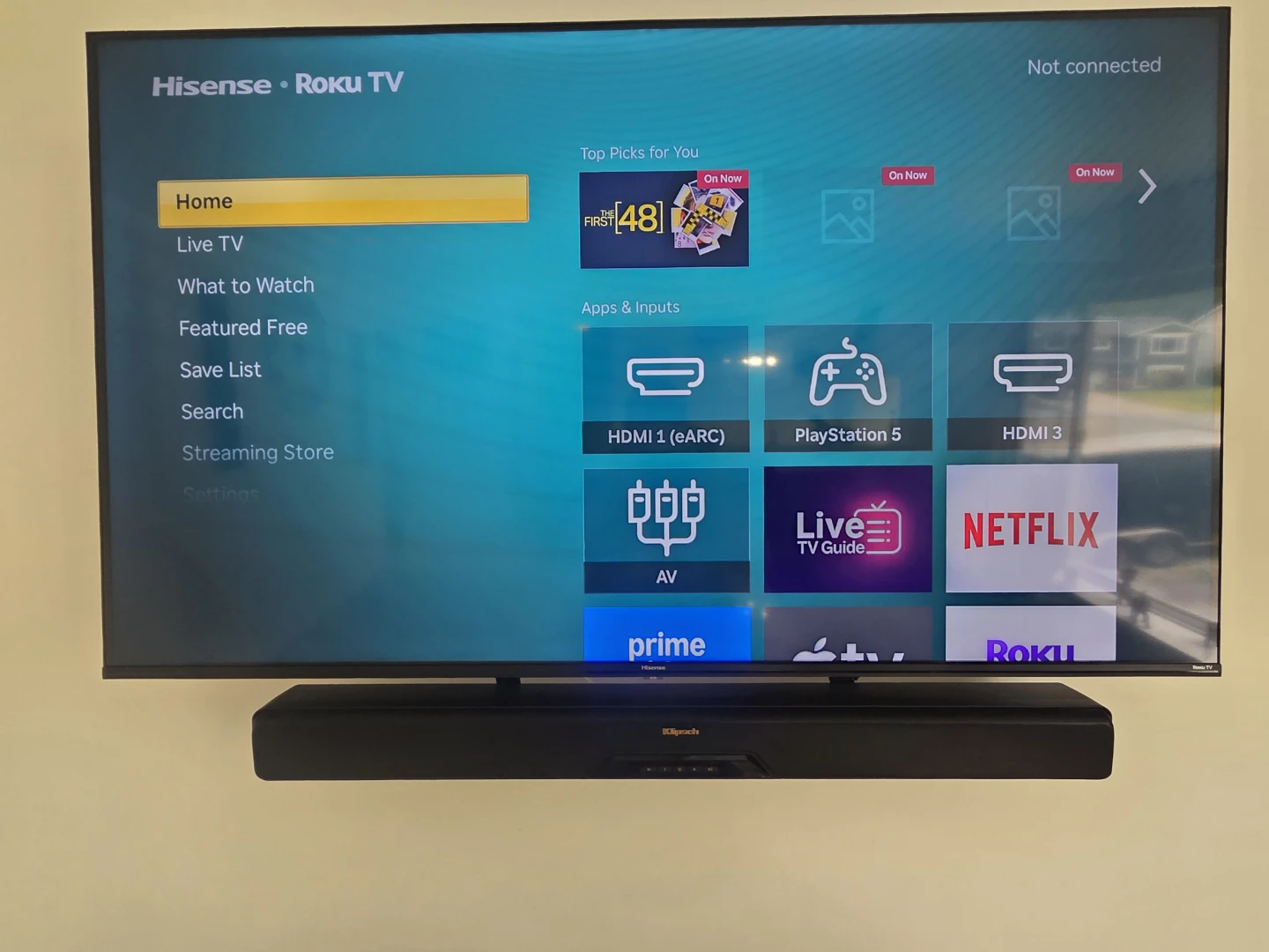 58" Hisense Roku TV Smart TV and Klipsch sound bar - photo 2