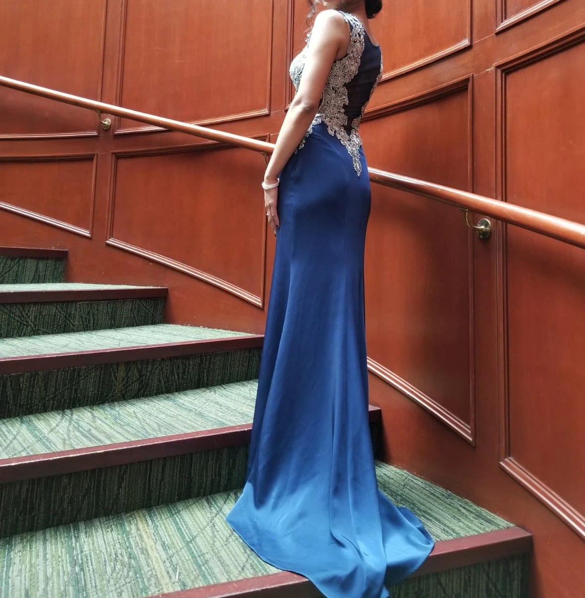 Navy Blue Formal Gown with Silver Embellishments - photo 3