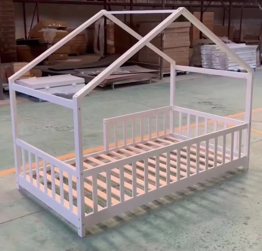 White Wooden House Bed Frame with Rails - photo 4