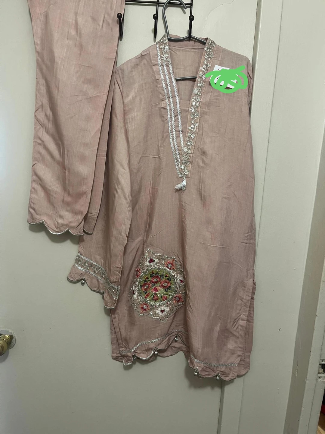 Pink Embroidered Kurti and Pants Set