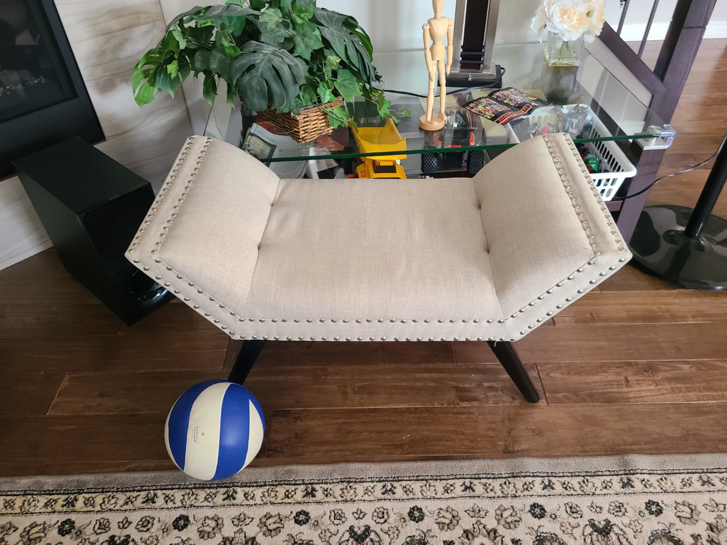 Upholstered Bench with Stud Detail - photo 2