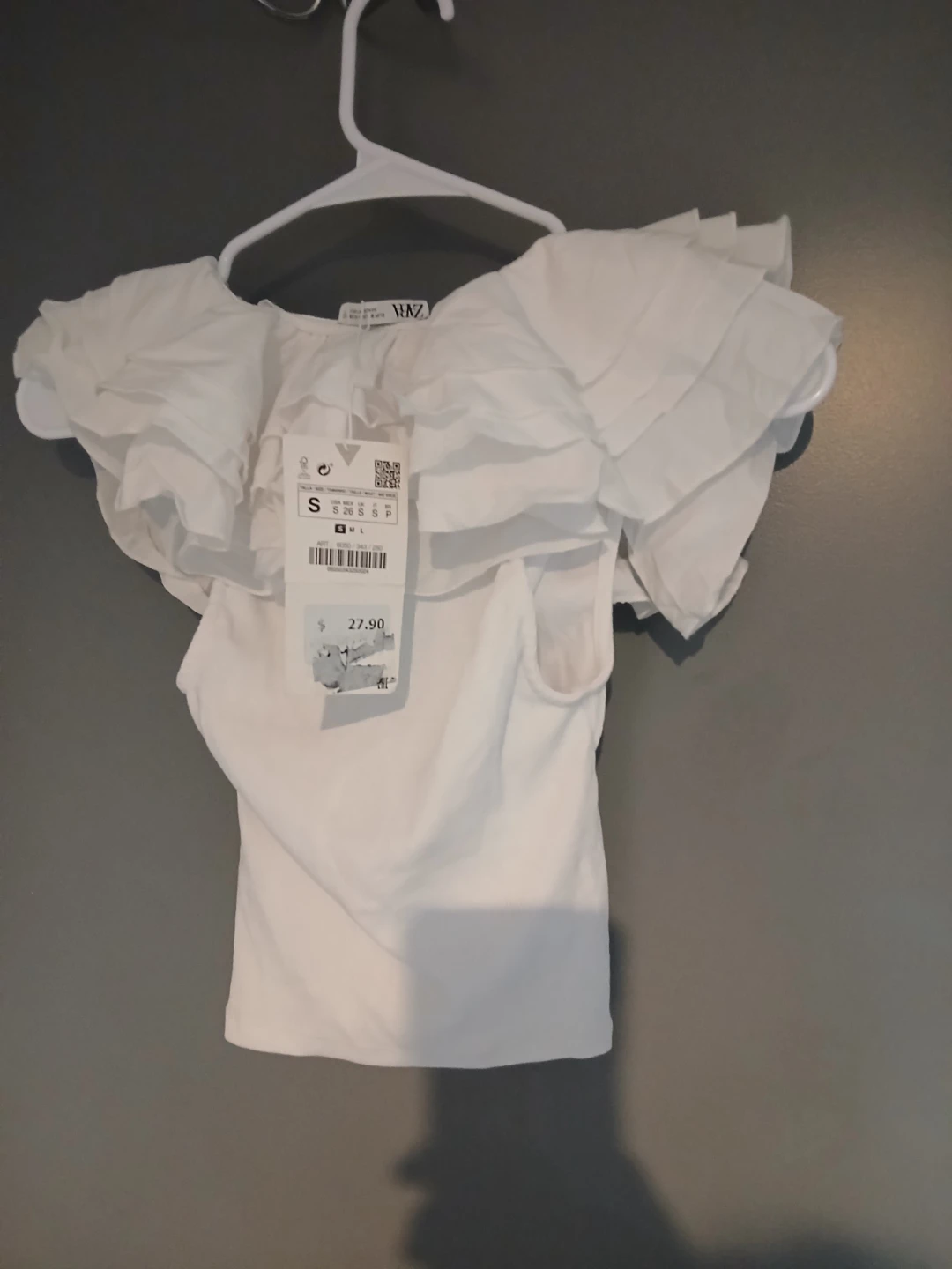 Zara White Ruffled Puff Sleeve Top Size S - photo 3