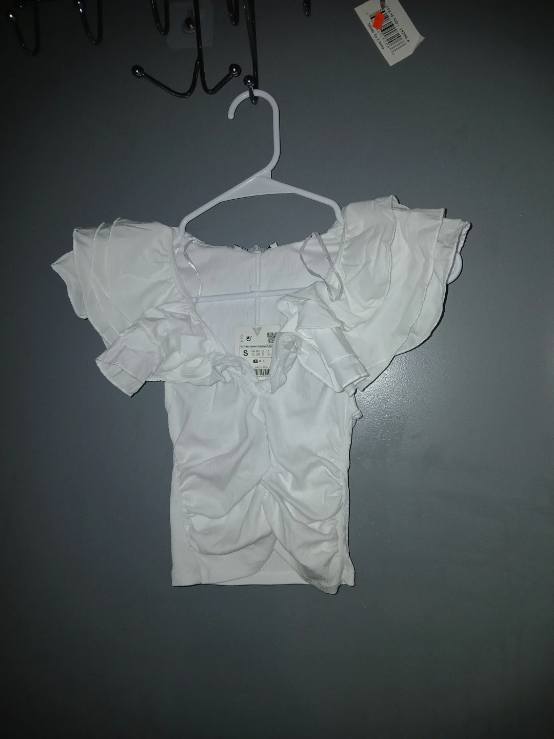 Zara White Ruffled Puff Sleeve Top Size S - photo 4