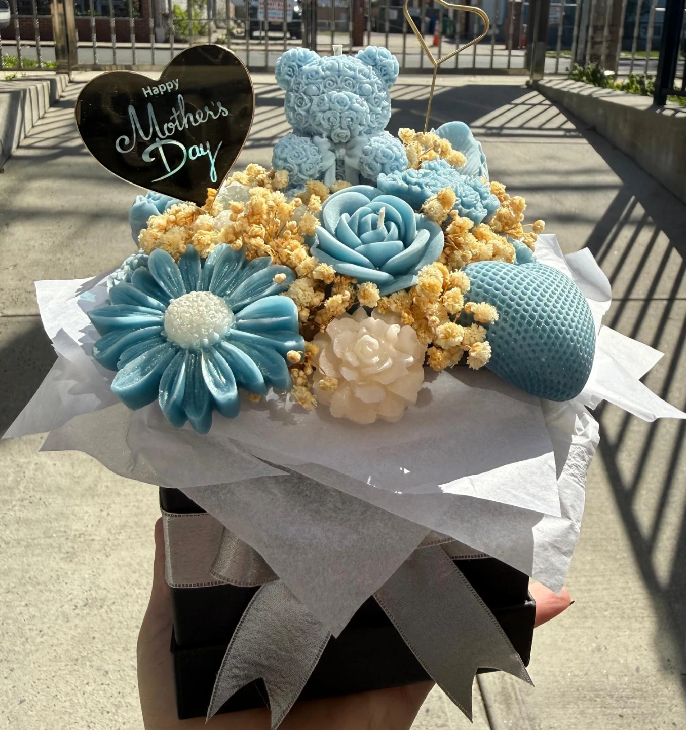 Mother's Day Bear and Flower Scented Candle Arrangement