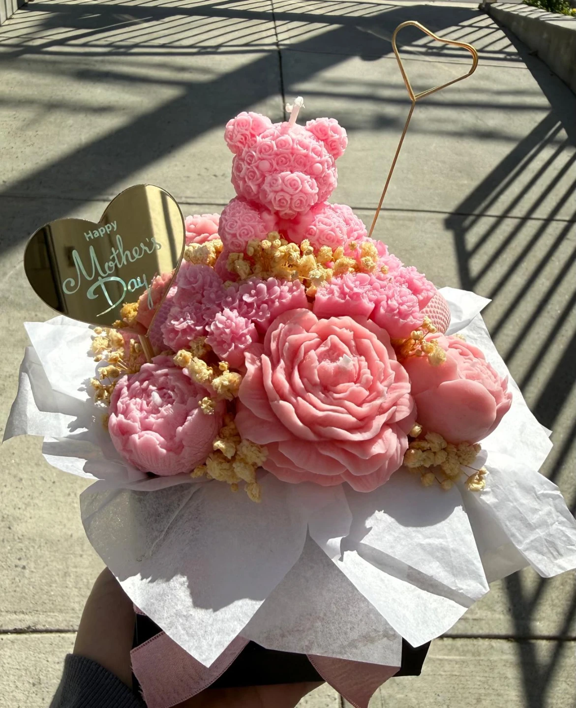 Mother's Day Bear and Flower Scented Candle Arrangement - photo 2