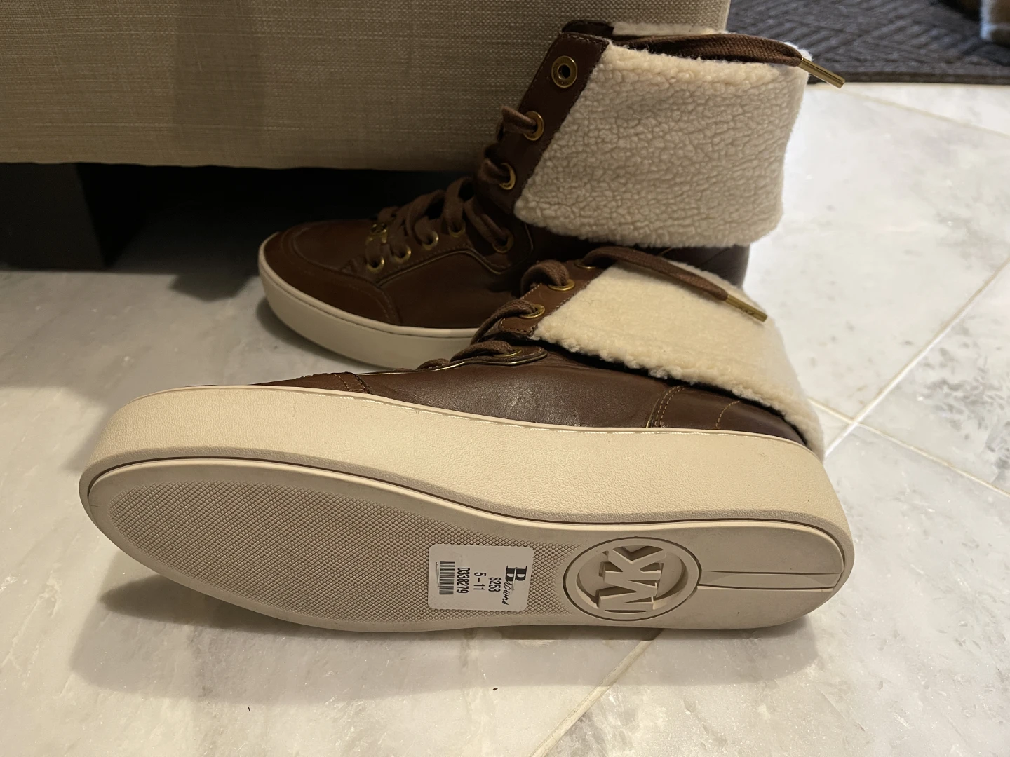 Michael Kors High Top Sneakers Brown Leather Fur Lined - photo 3