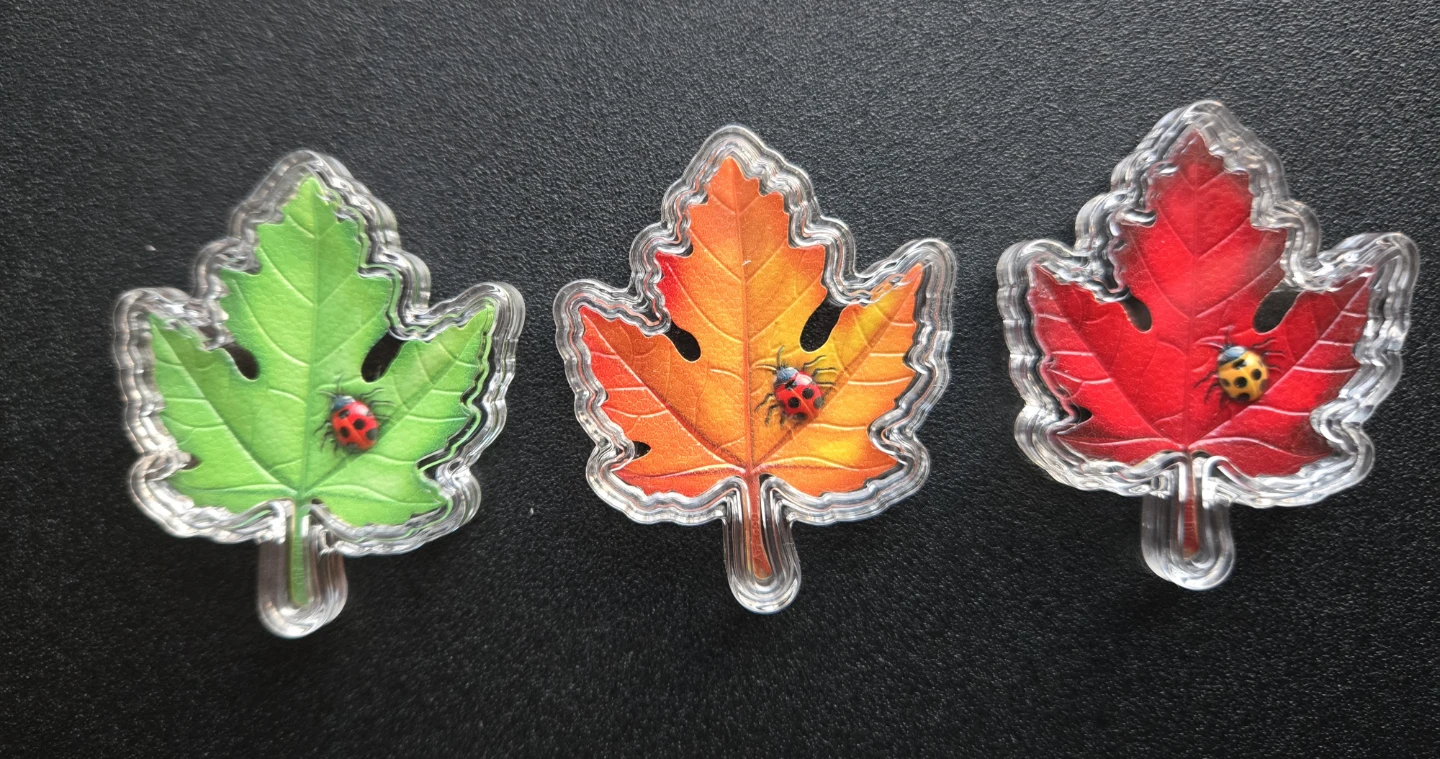 Silver Maple Leaf with Ladybugs (Set of 3)