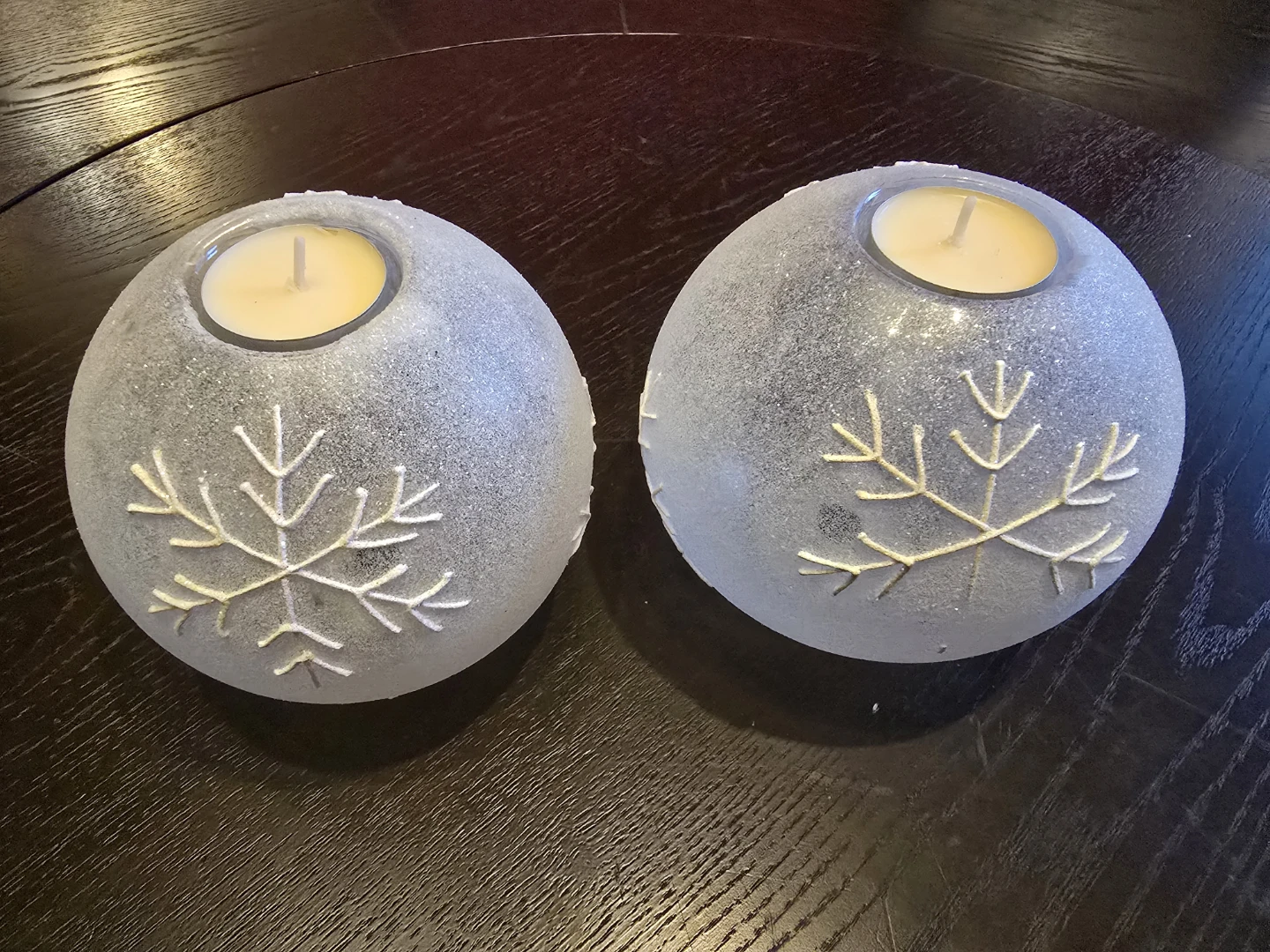 Frosted Glass Candle Holders with Snowflake Design