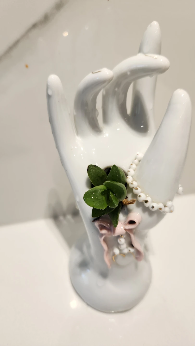 Upcycled porcelain hand planter with succulent - photo 2