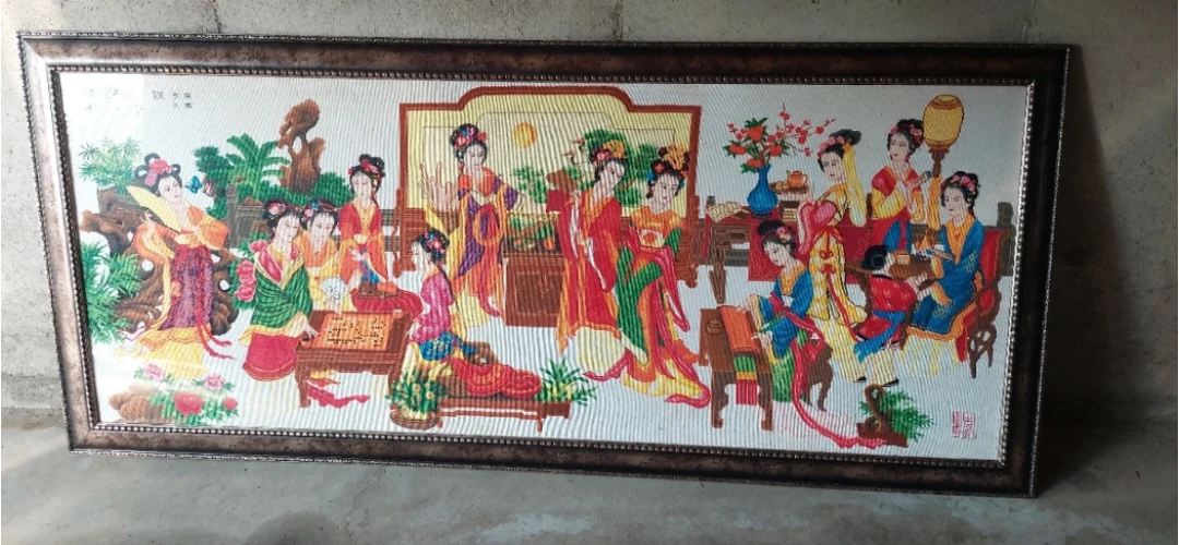 Framed Embroidered Silk Painting - Chinese Women Scene - photo 2