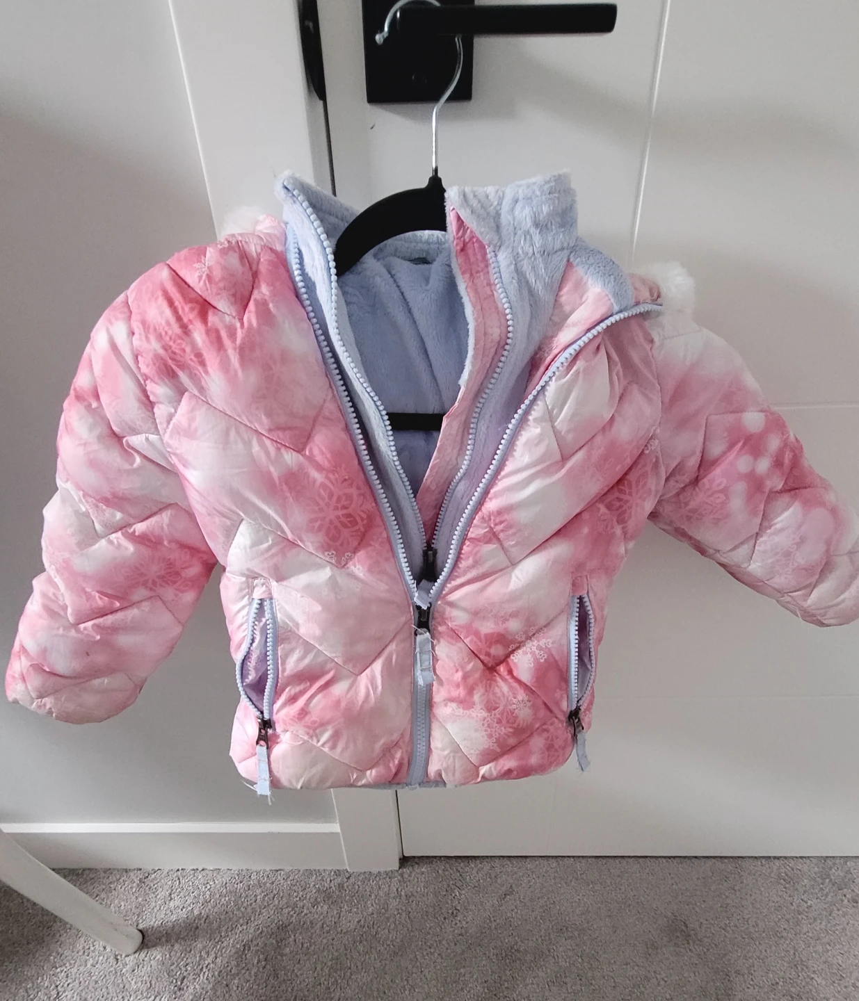Children's Pink Tie-Dye Puffer Jacket with Faux Fur Hood