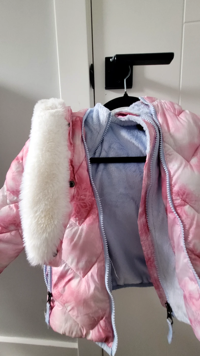 Children's Pink Tie-Dye Puffer Jacket with Faux Fur Hood - photo 2
