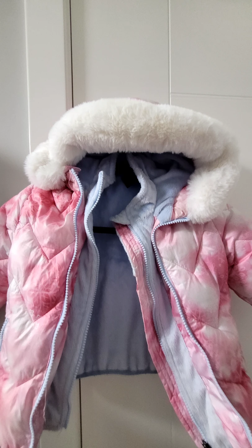 Children's Pink Tie-Dye Puffer Jacket with Faux Fur Hood - photo 3