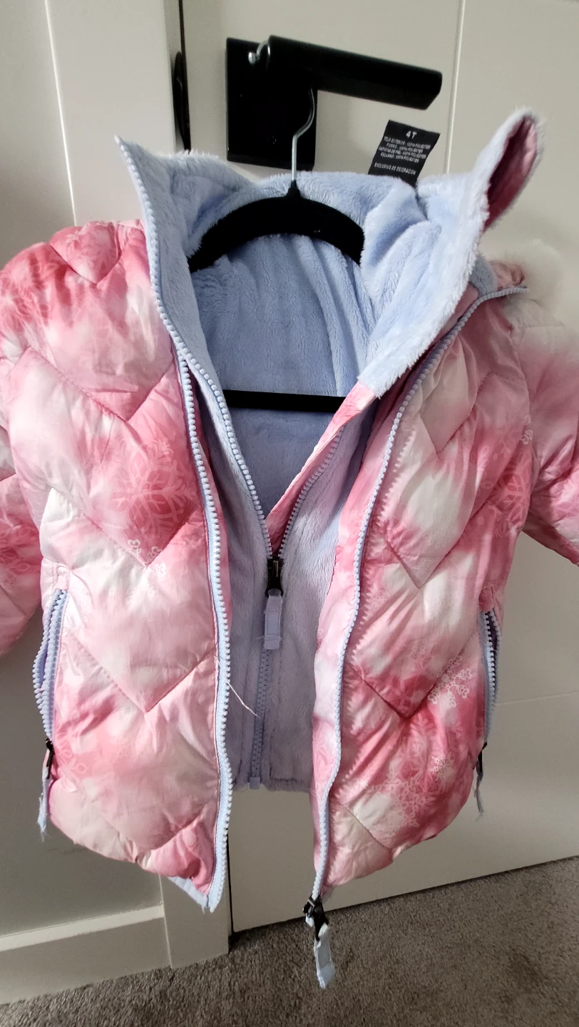 Children's Pink Tie-Dye Puffer Jacket with Faux Fur Hood - photo 5
