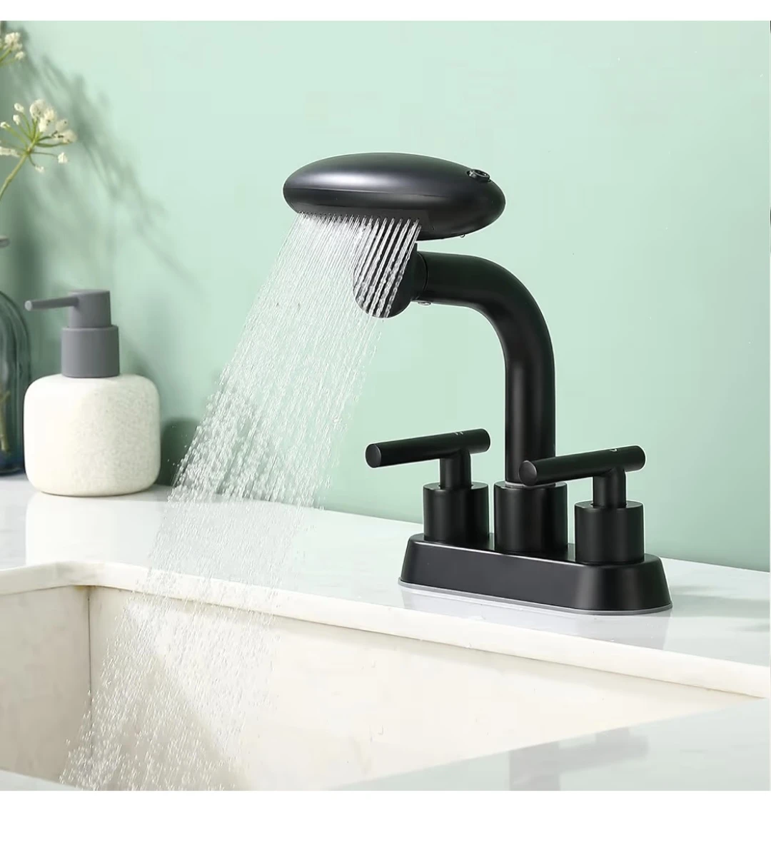 Matte Black Bathroom Sink Faucet - 4 Spray Modes & Pop-Up Drain - photo 2