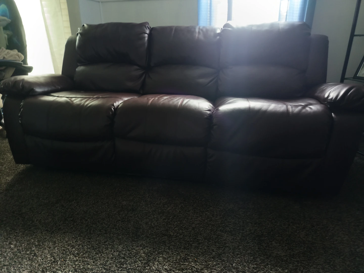 Dark Brown Faux Leather Reclining Sofa - photo 2