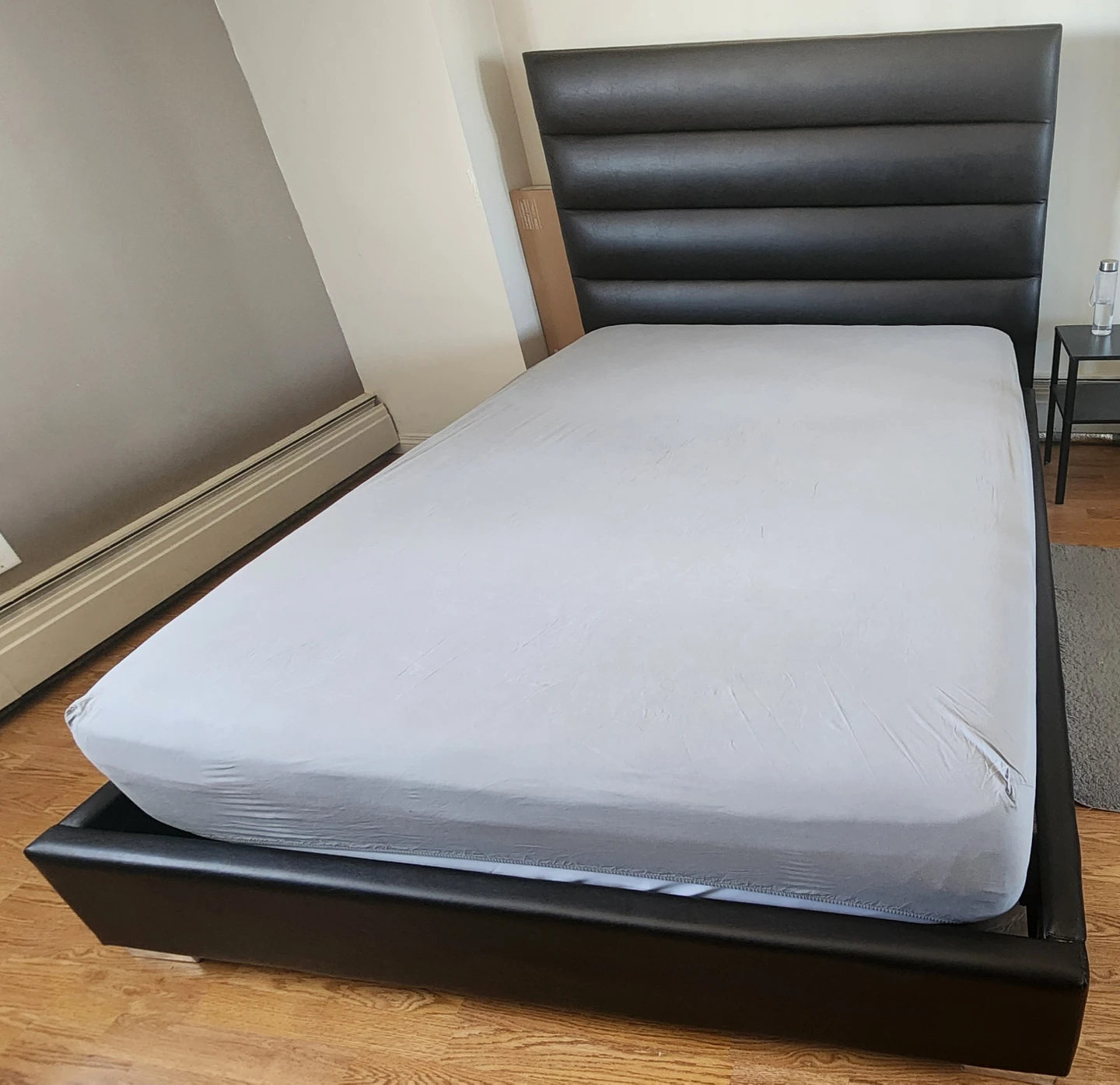 Queen Black Faux Leather Bed Frame with Padded Headboard