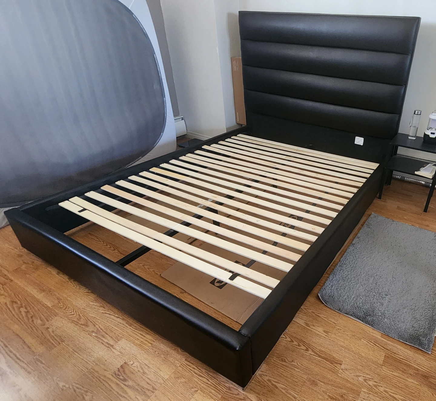 Queen Black Faux Leather Bed Frame with Padded Headboard - photo 5