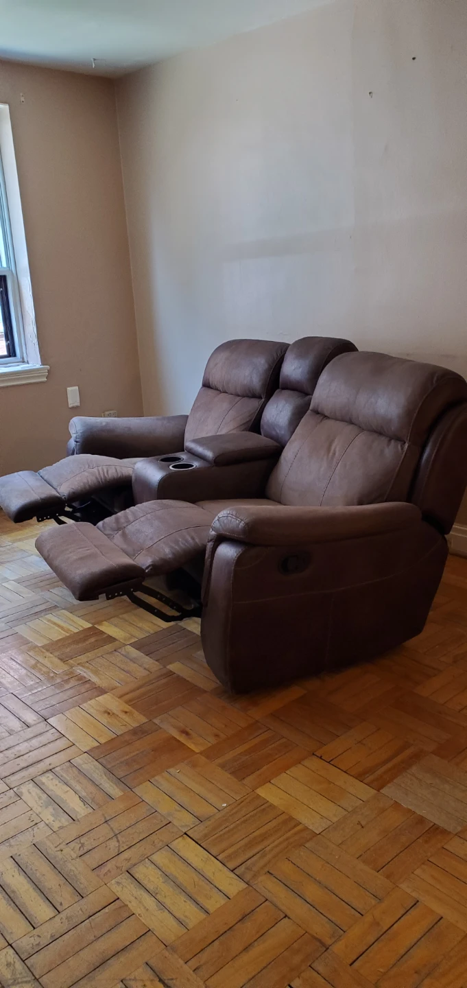 Brown Real Leather Double Recliner with Cup Holders - photo 3