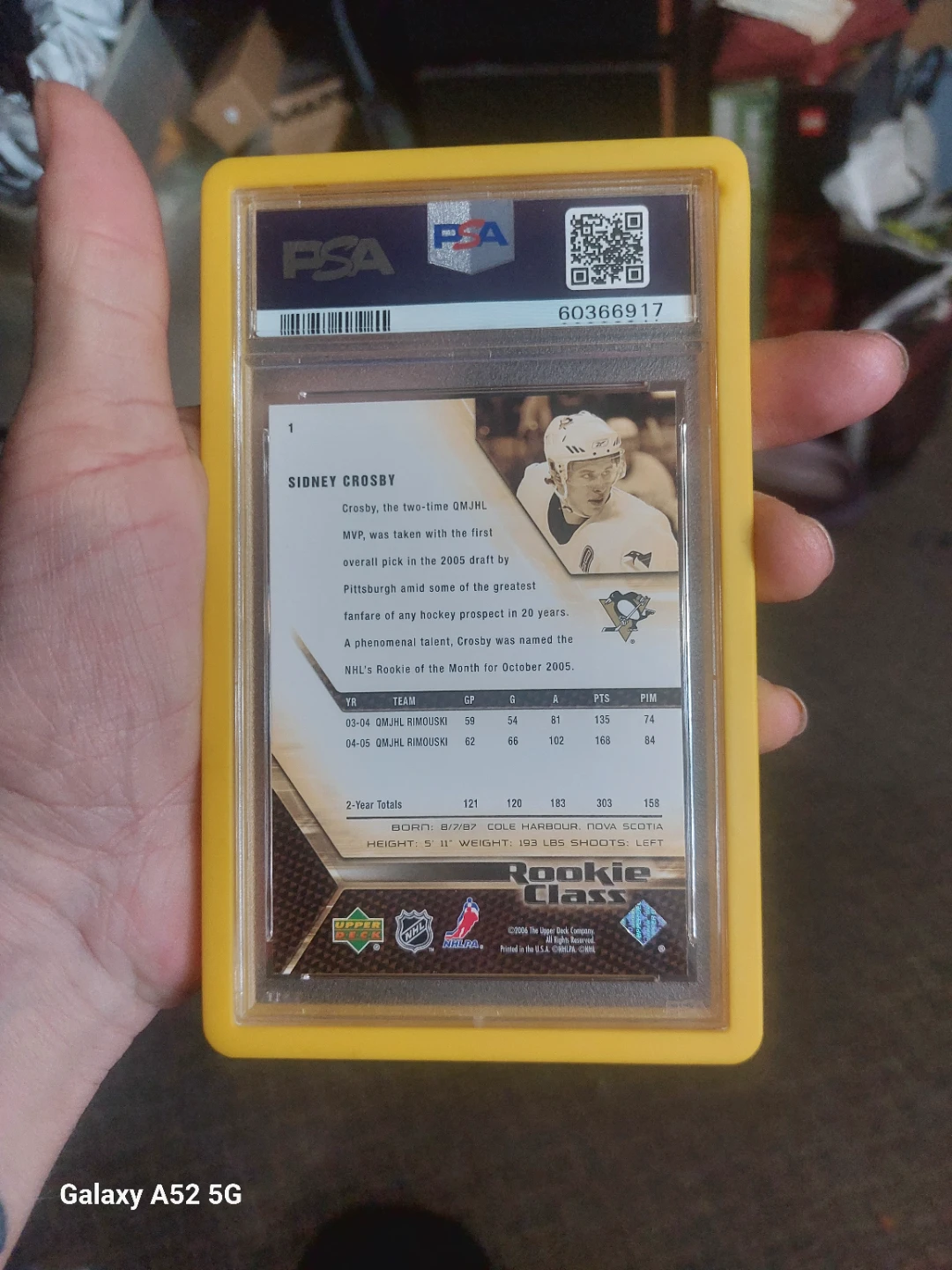 2005 Upper Deck Sidney Crosby Rookie Class RC PSA 9 Mint Card - photo 3