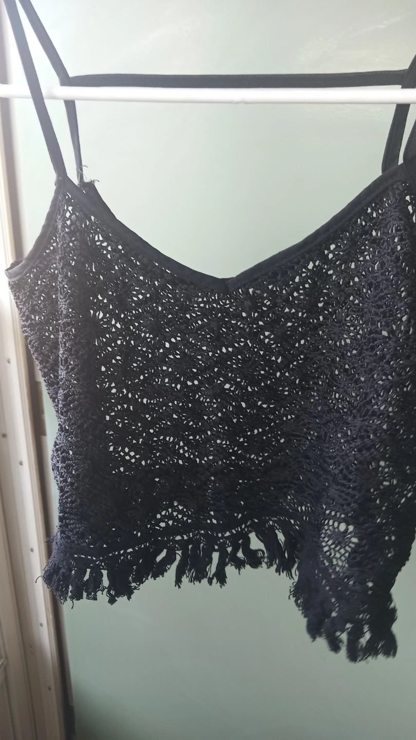 Black Crochet Tank Top with Fringe - photo 2