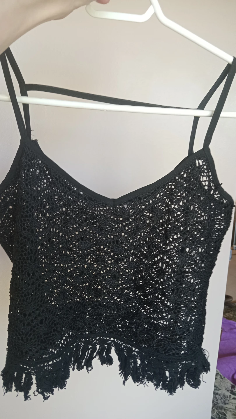 Black Crochet Tank Top with Fringe - photo 3