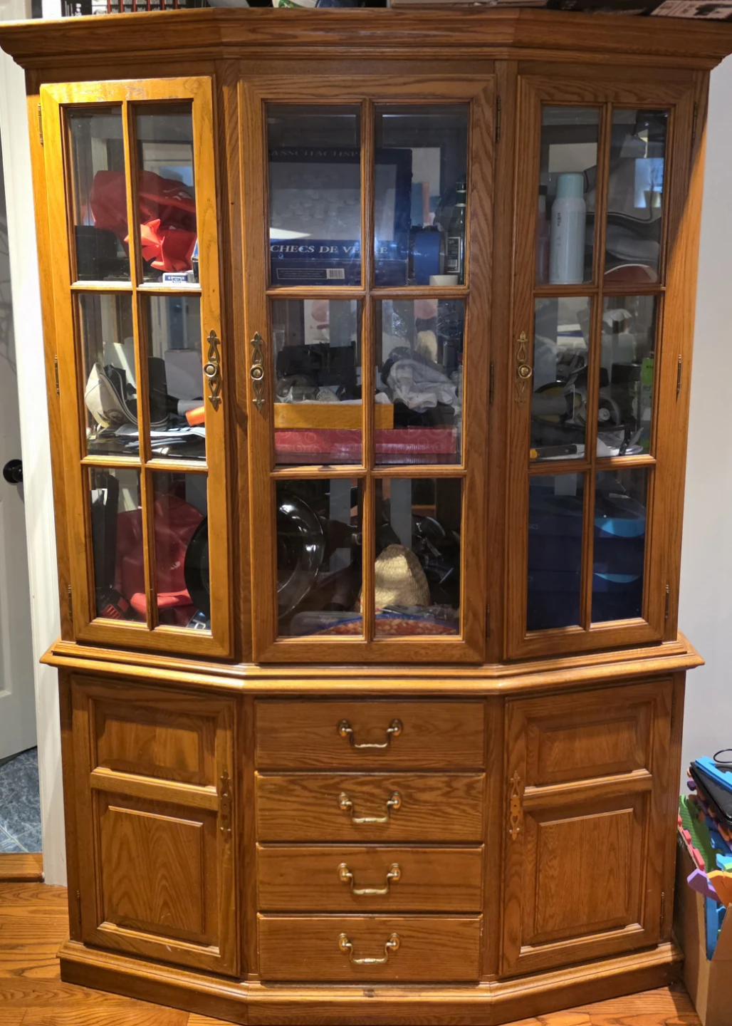 Wooden Display Cabinet with Glass Doors and Drawers - photo 2