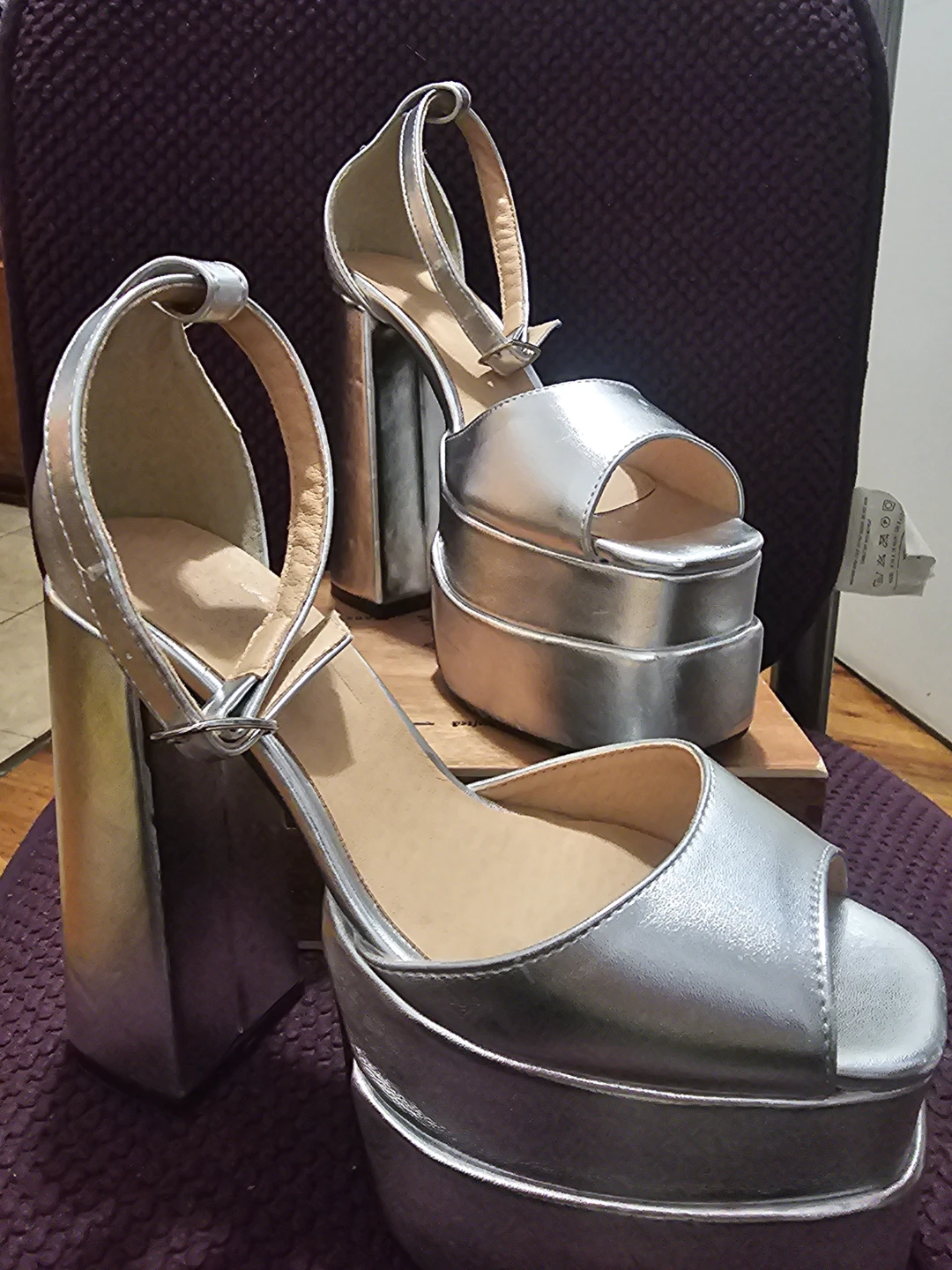 Silver Platform Chunky Heel Sandals