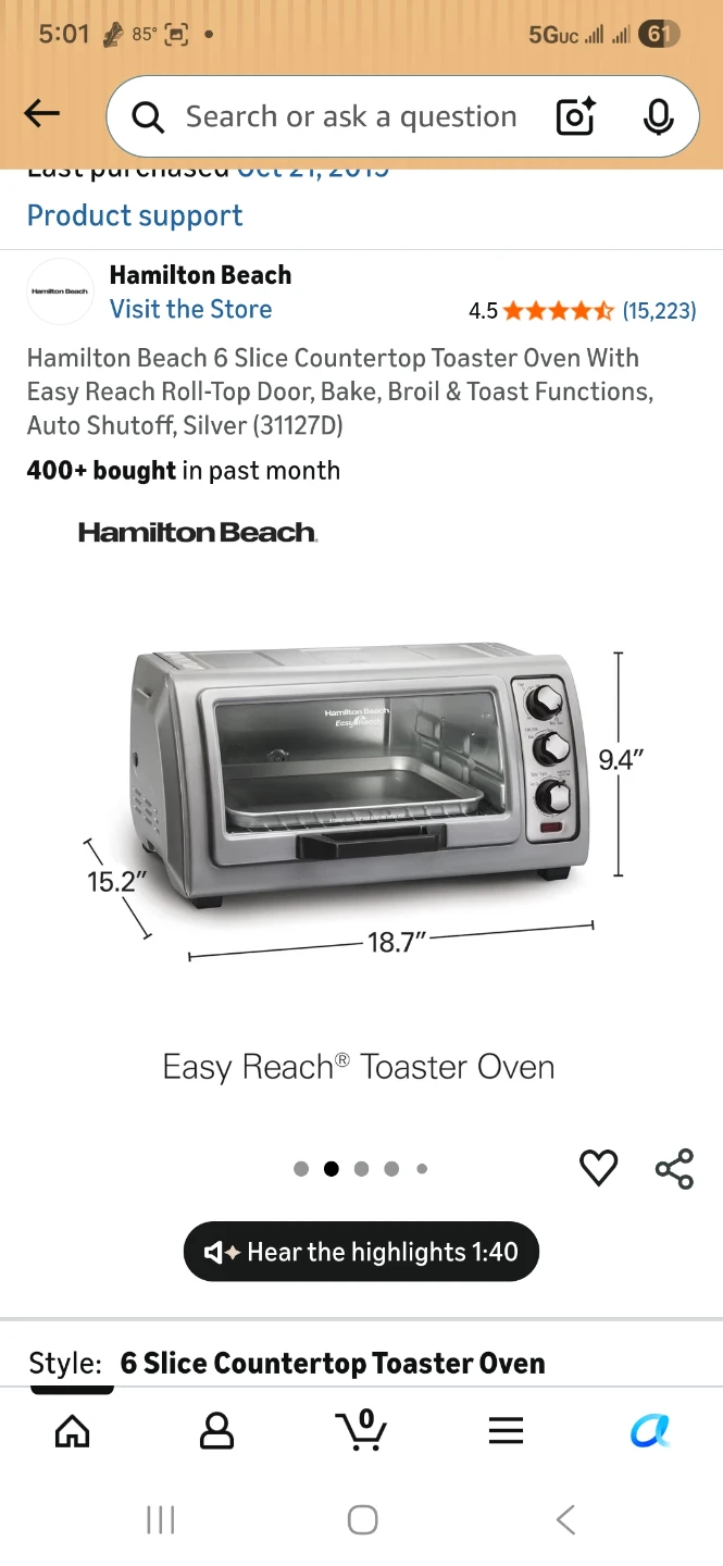 Hamilton Beach 6 Slice Countertop Toaster Oven - photo 4