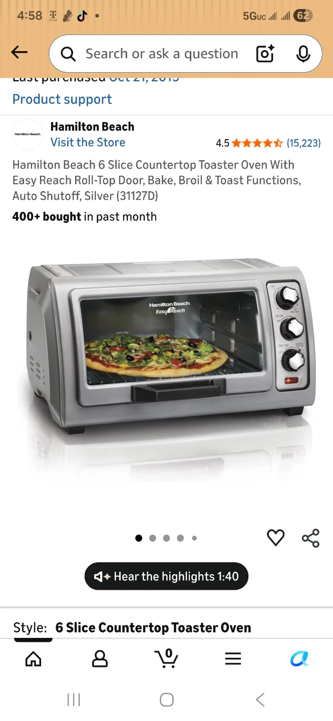 Hamilton Beach 6 Slice Countertop Toaster Oven - photo 5