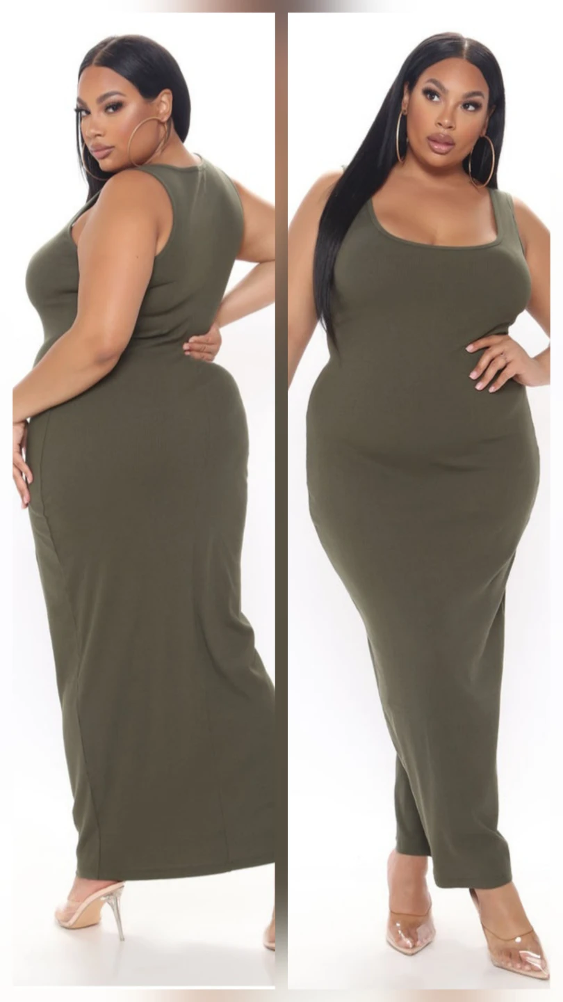 Fashion Nova Ribbed Maxi Dress - Olive - XL
