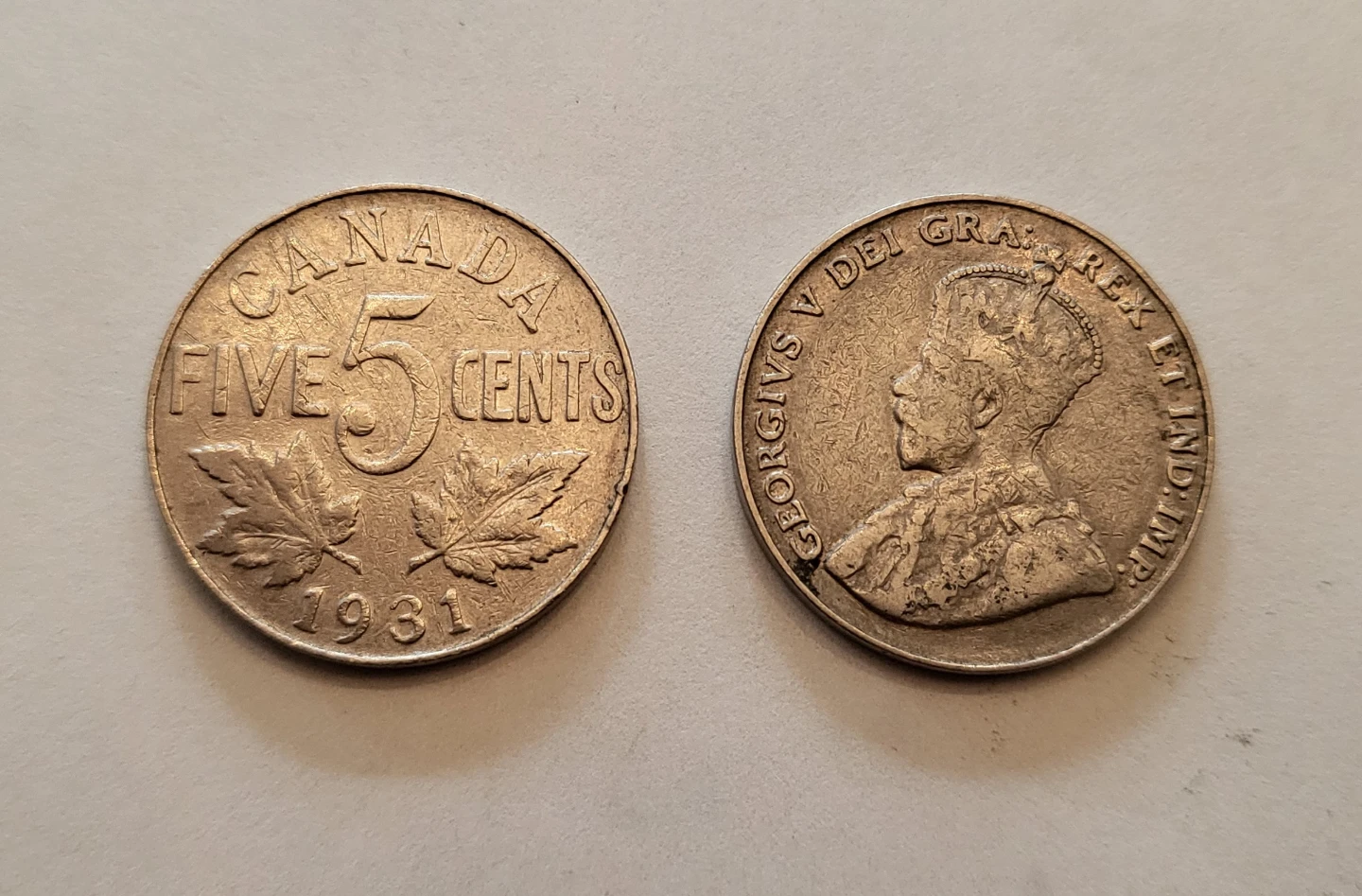 1931 Canadian Five 5 Cent Coin