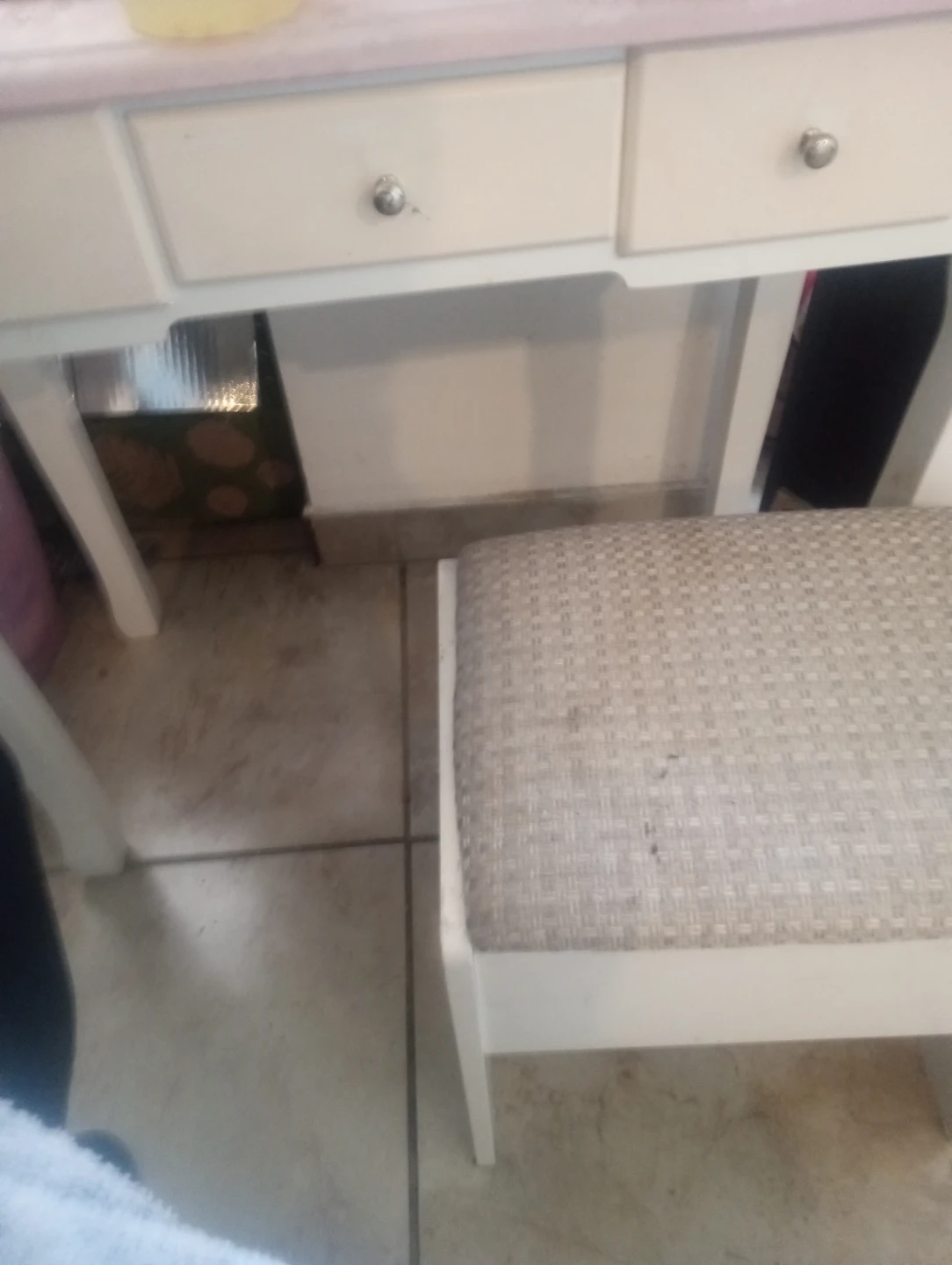White Vanity Stool with Padded Seat