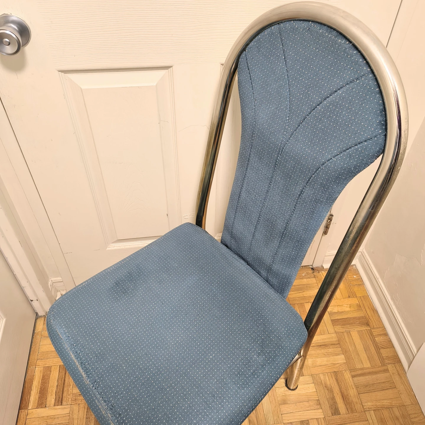 Vintage Brass and Blue Upholstered Dining Chairs - photo 3