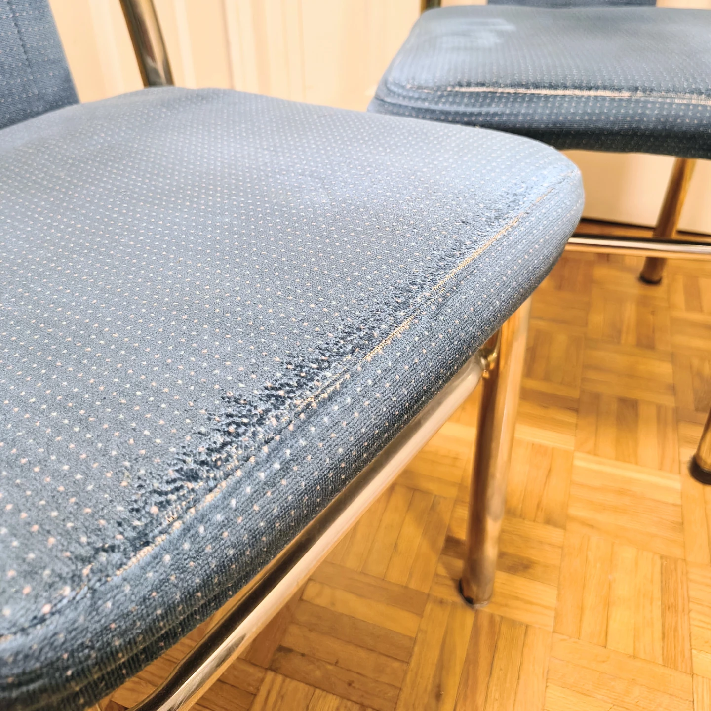 Vintage Brass and Blue Upholstered Dining Chairs - photo 4