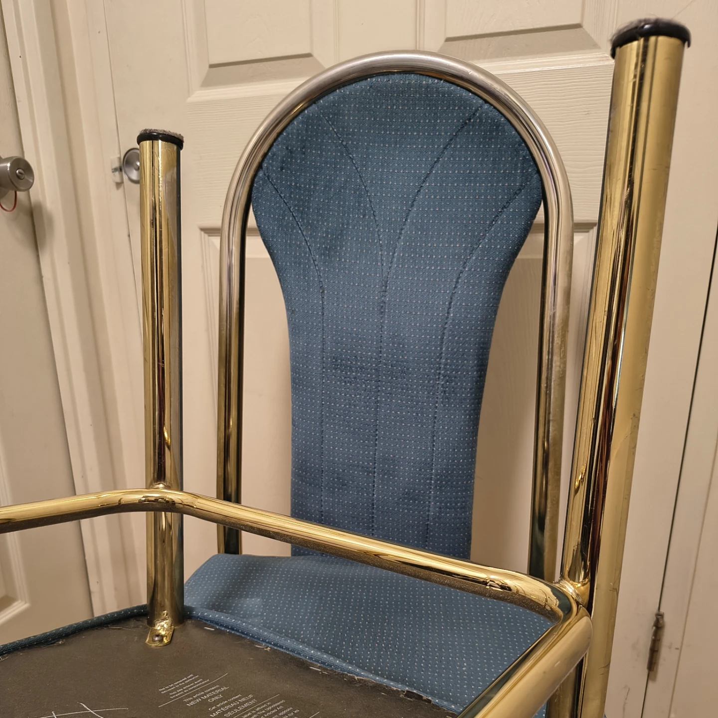 Vintage Brass and Blue Upholstered Dining Chairs - photo 5