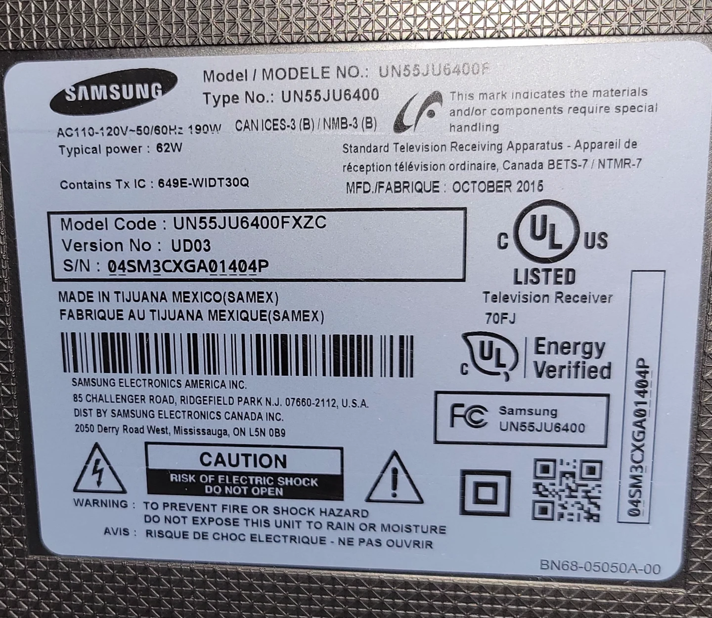 USED Samsung UN55JU6400F 55" 4K UHD Smart TV - photo 2