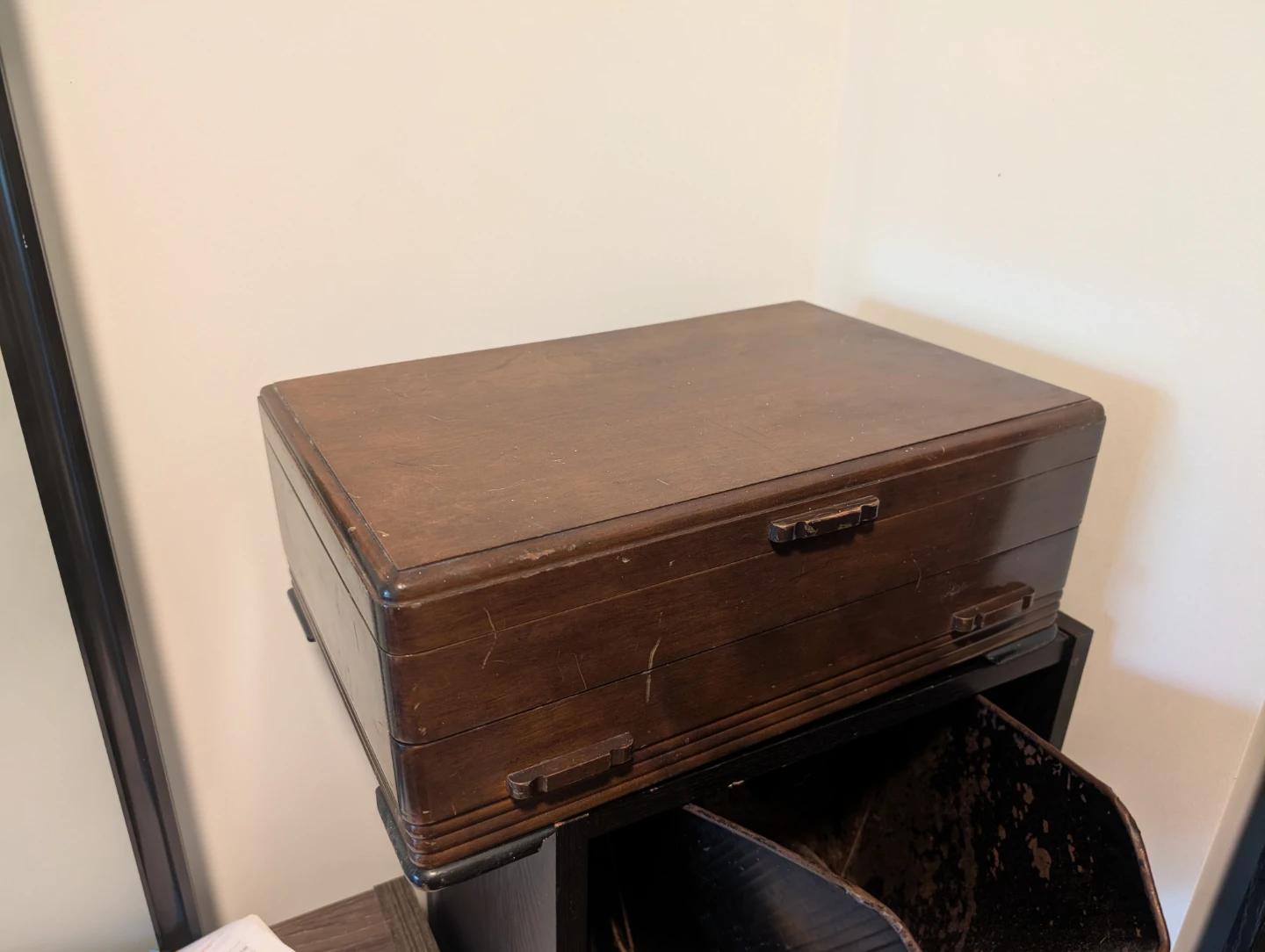 Wooden Box with Drawer and Red Velvet Lining