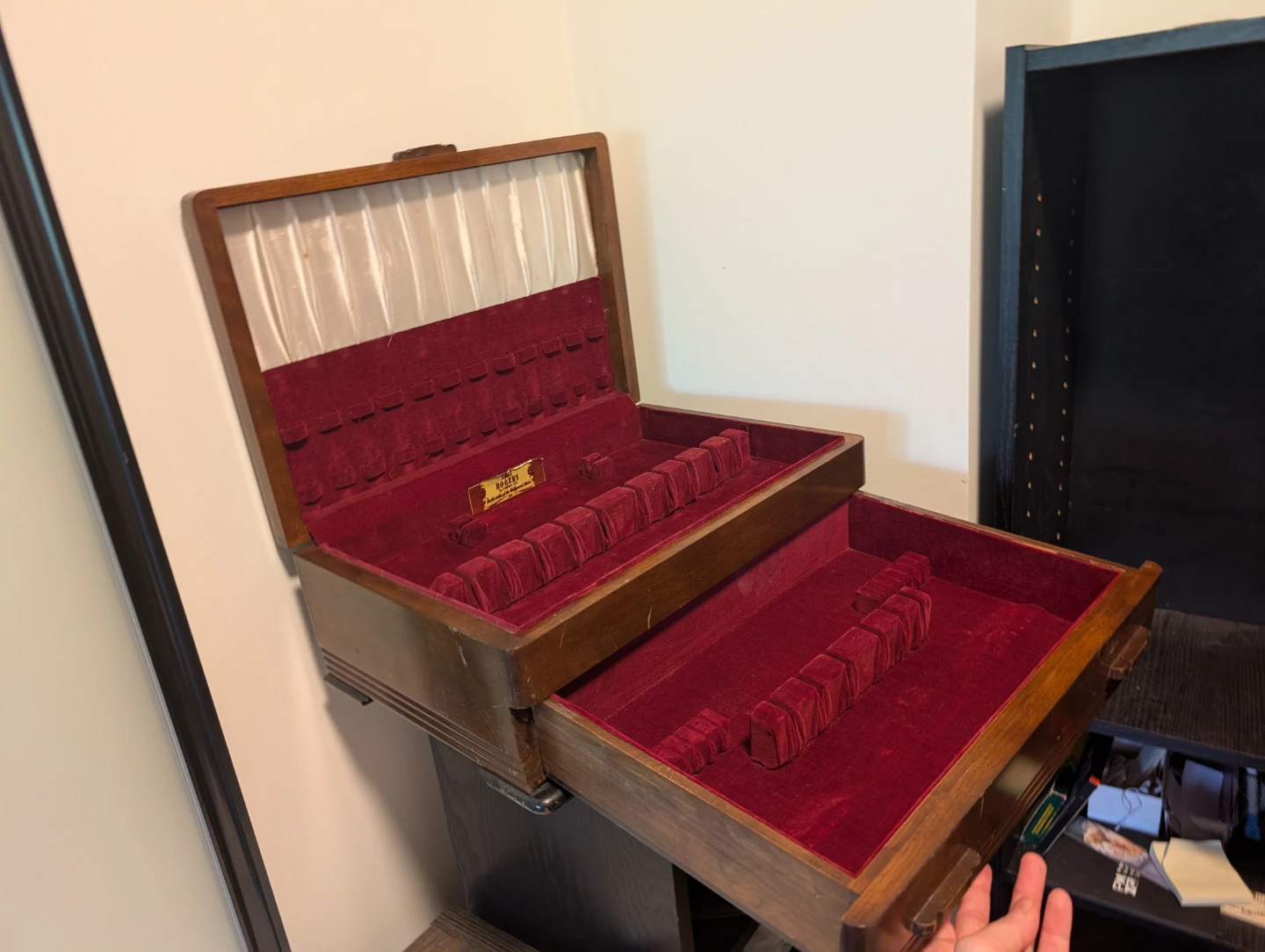 Wooden Box with Drawer and Red Velvet Lining - photo 2