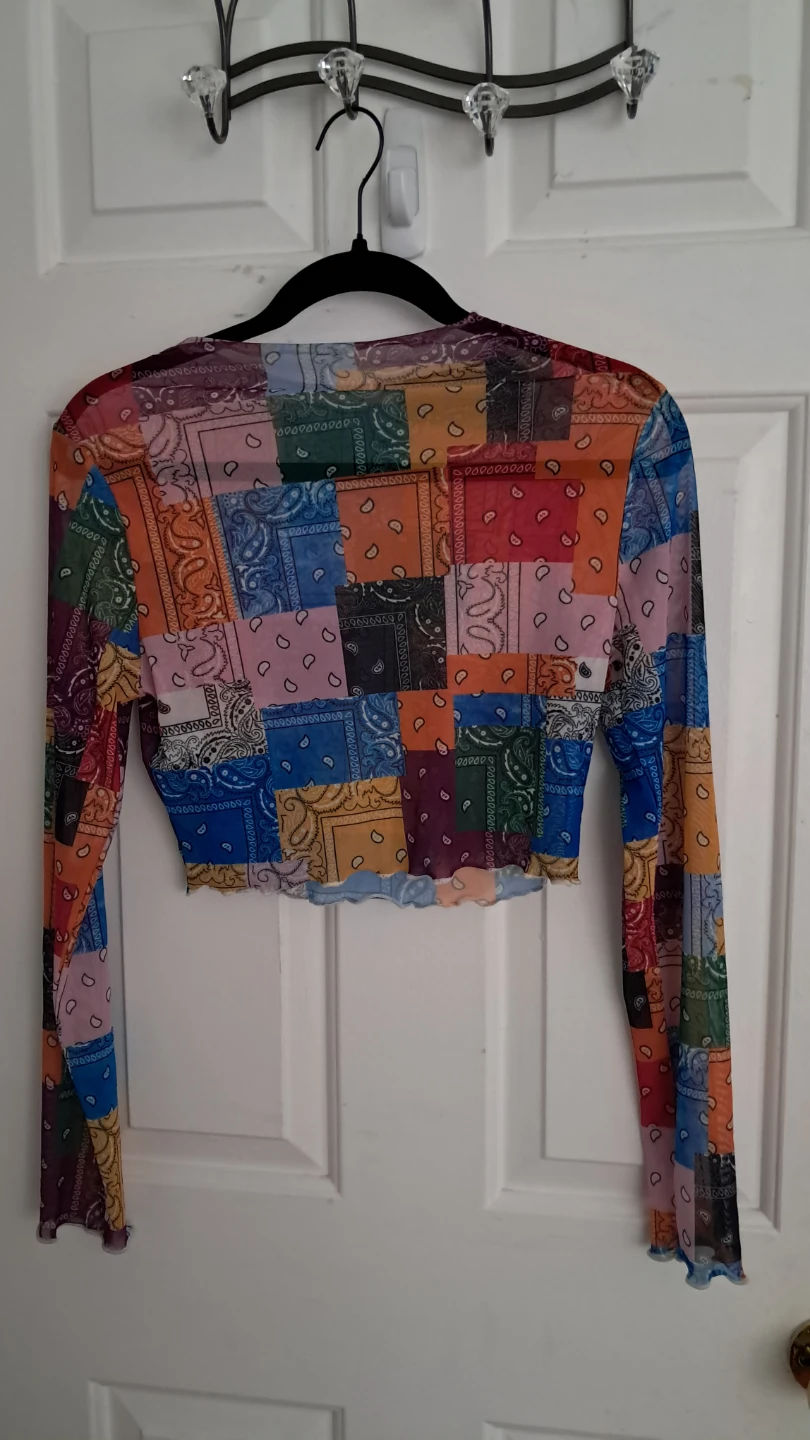 Patchwork Mesh Long Sleeve Cropped Top