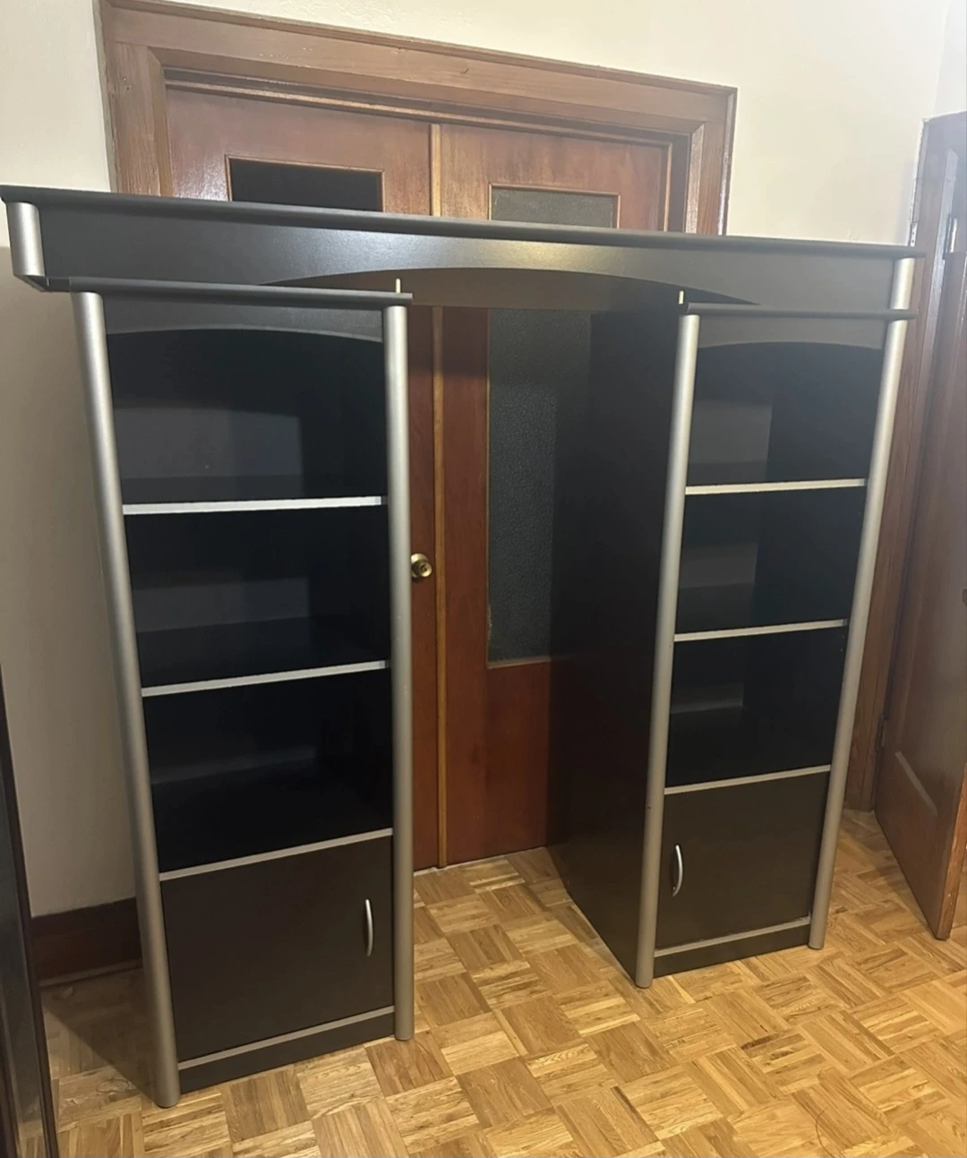 Black Entertainment Unit with Shelves and Cabinets
