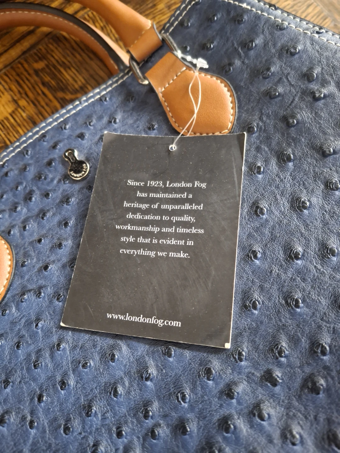 London Fog Blue Faux Ostrich Satchel Purse - photo 5