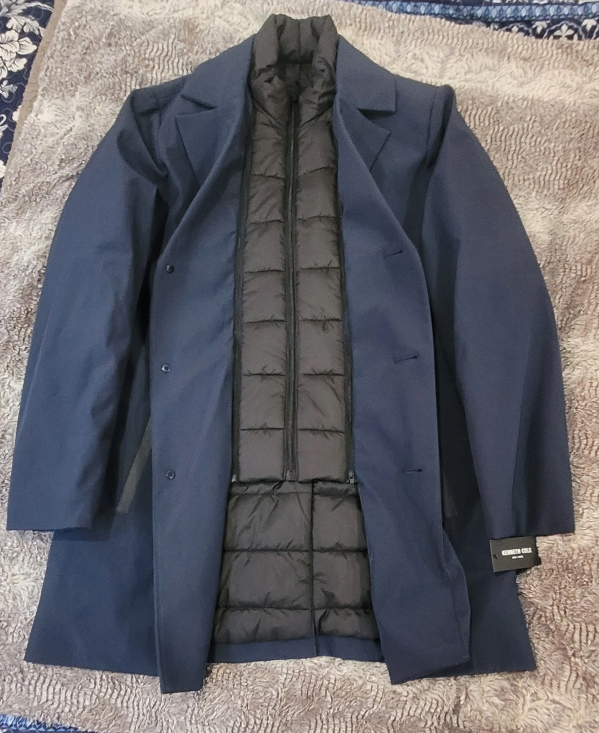 Kenneth Cole Navy Blue Trench Coat with Inner Puffer Vest - photo 2