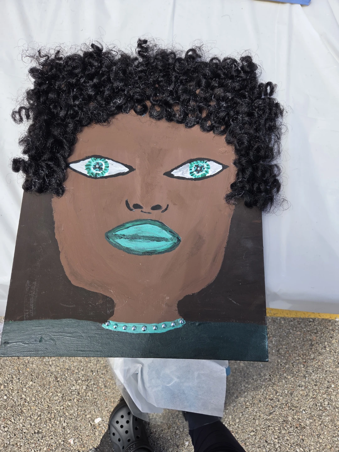 Handmade Acrylic Painting with Real Hair