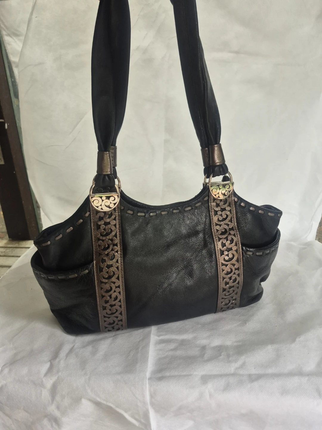 Brighton Black Leather Tote Bag with Decorative Trim - photo 5