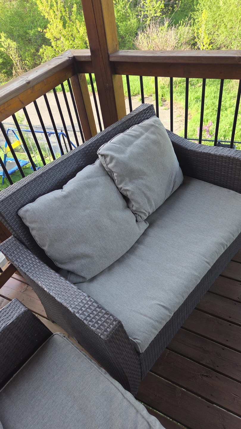 Grey Wicker Loveseat with Cushions
