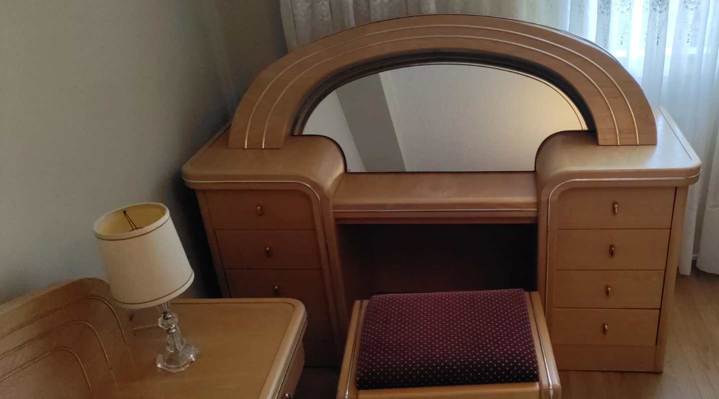Vintage Bedroom Set: Dresser, Wardrobe, and Stool
